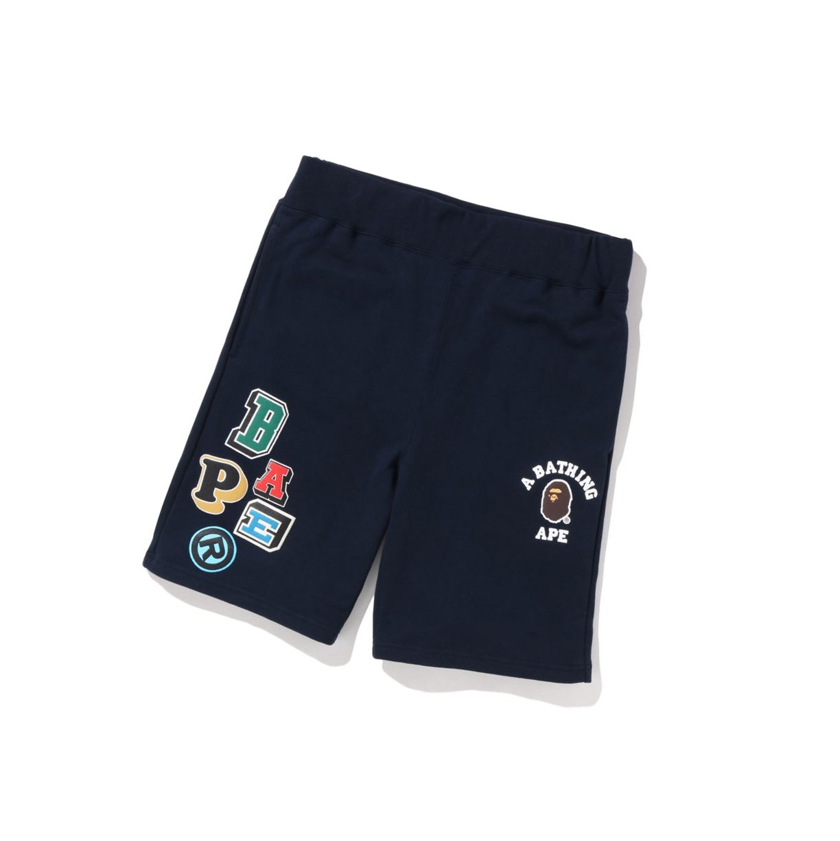 Men\'s A BATHING APE Multi Fonts Sweat Shorts Navy Blue | KEAV98761