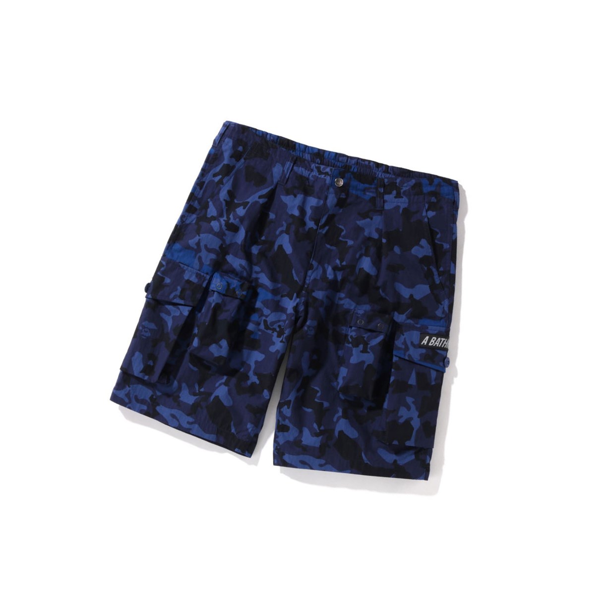 Men\'s A BATHING APE Sand Camo Multi Pocket Wide Fit Shorts Navy Blue | GHYS32105