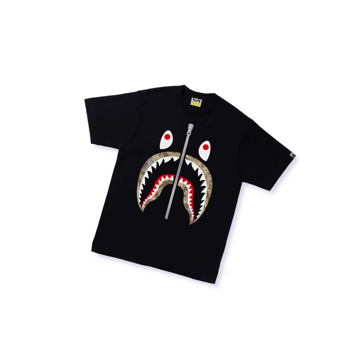 Men\'s A BATHING APE Sand Camo Shark Tee Short Sleeve T Shirts Black | BETK93125