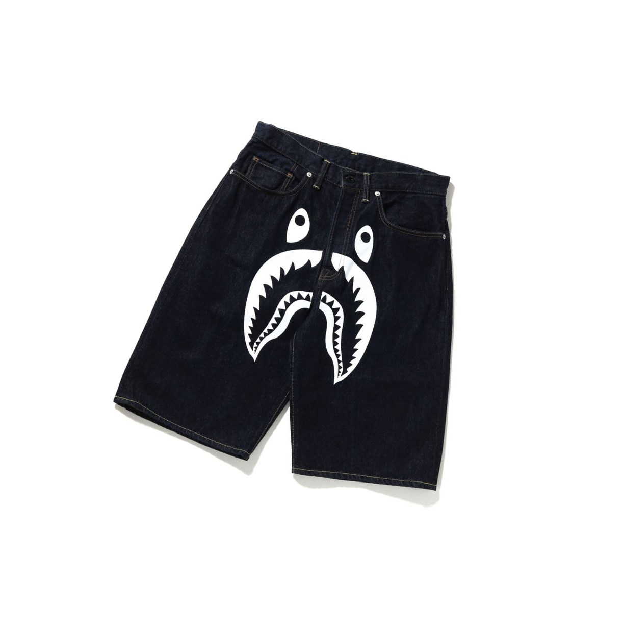 Men\'s A BATHING APE Shark Denim Shorts Denim | JFZL38495