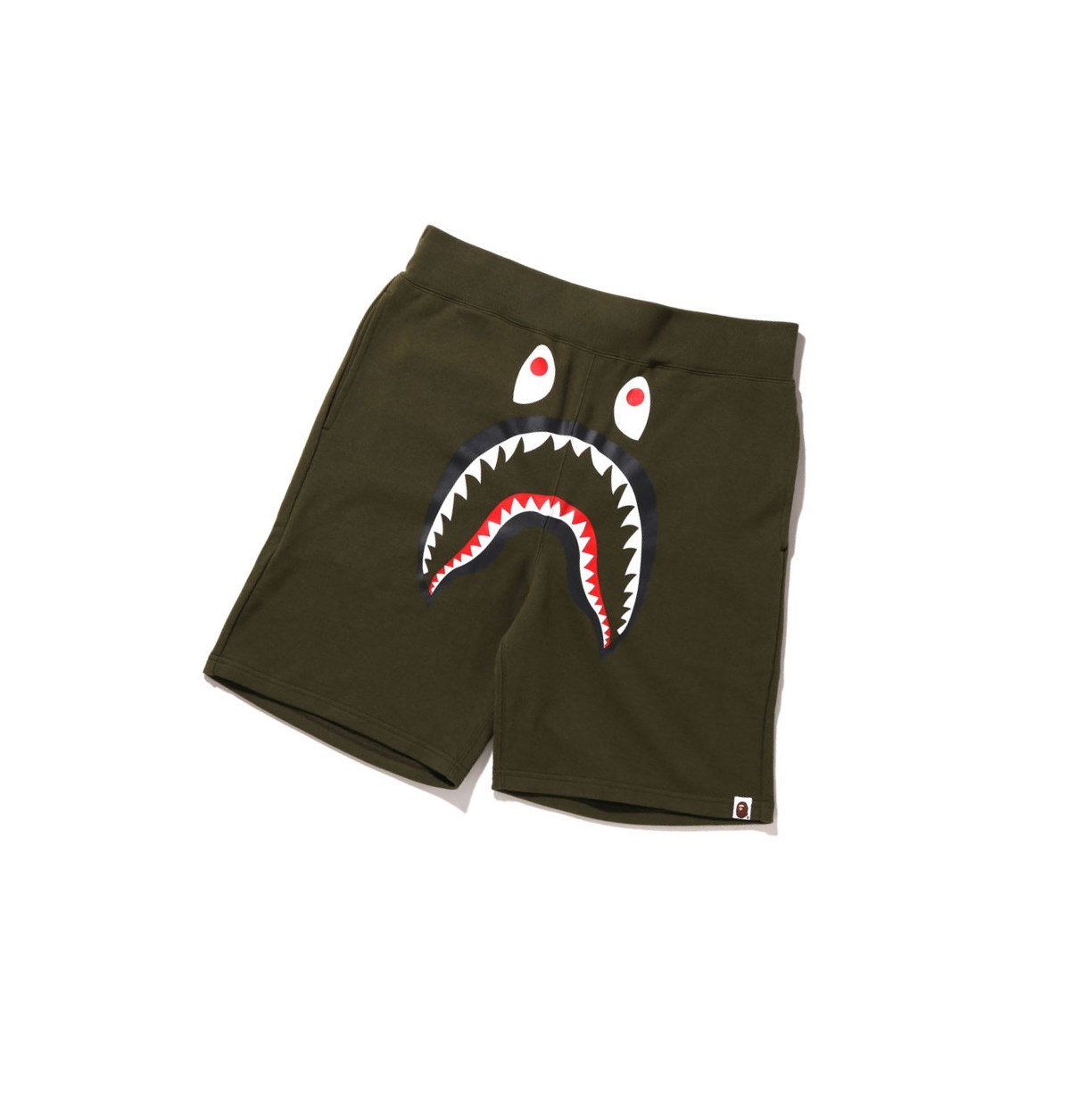 Men\'s A BATHING APE Shark Sweat Shorts Army Green | VQFP09837