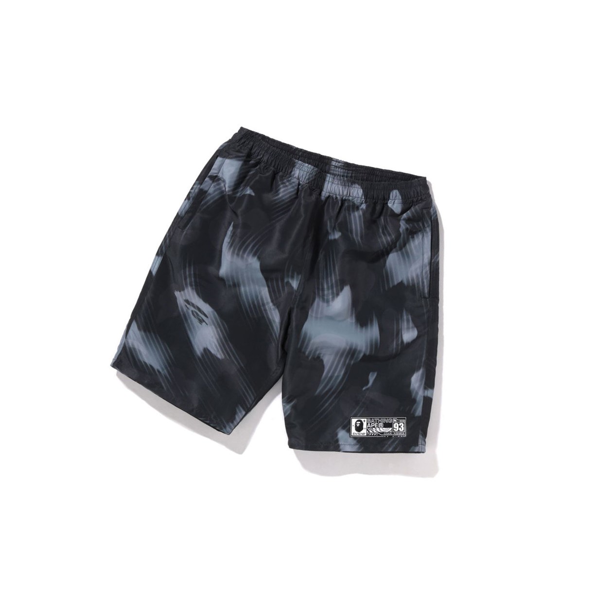 Men\'s A BATHING APE Stroke Camo Beach Shorts Black | URGQ61053