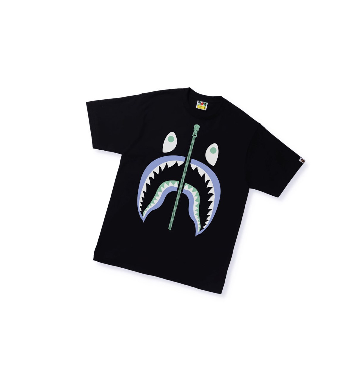 Men\'s A BATHING APE Text Code Camo Shark Tee Short Sleeve T Shirts Black | LRBO01256