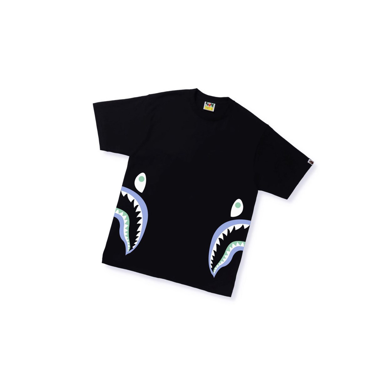 Men\'s A BATHING APE Text Code Camo Side Shark Tee Short Sleeve T Shirts Black | FSNR63815