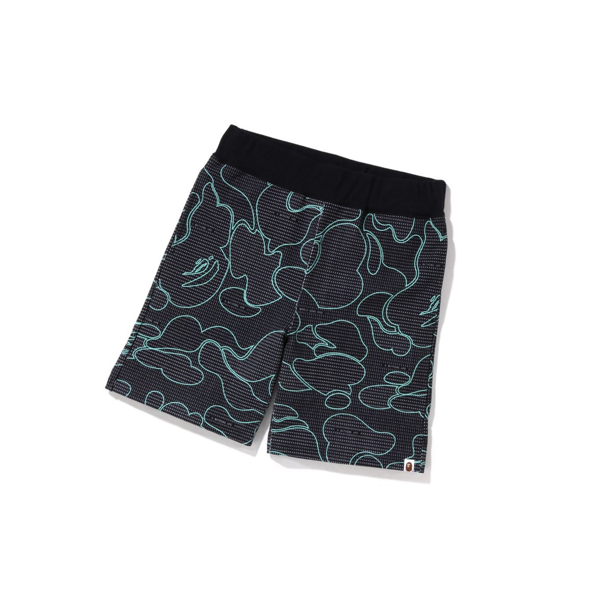 Men\'s A BATHING APE Text Code Camo Sweat Short Shorts Black | NUTW84576