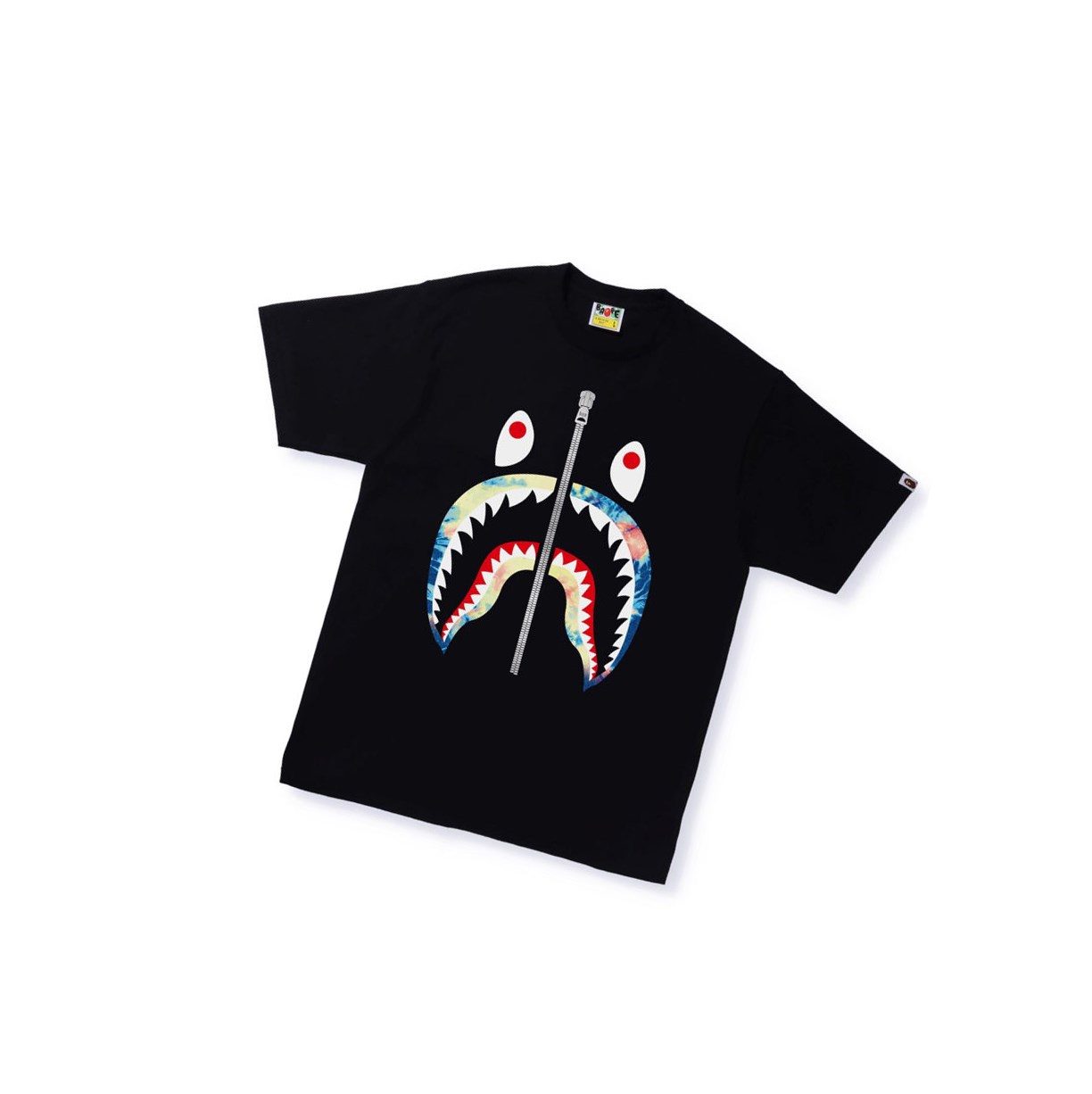 Men\'s A BATHING APE Tie Dye Shark Tee Short Sleeve T Shirts Black | XHVT78106