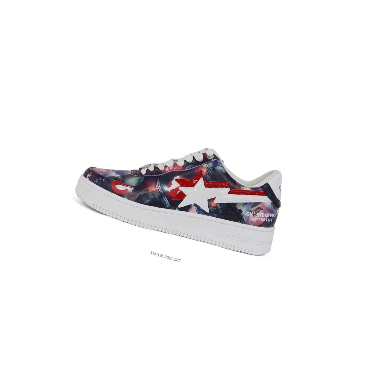 Men's A BATHING APE X Ghostbusters Camo Baby Milo Double Bape Sta™ Low Mid Sneakers Purple | KVIZ24963