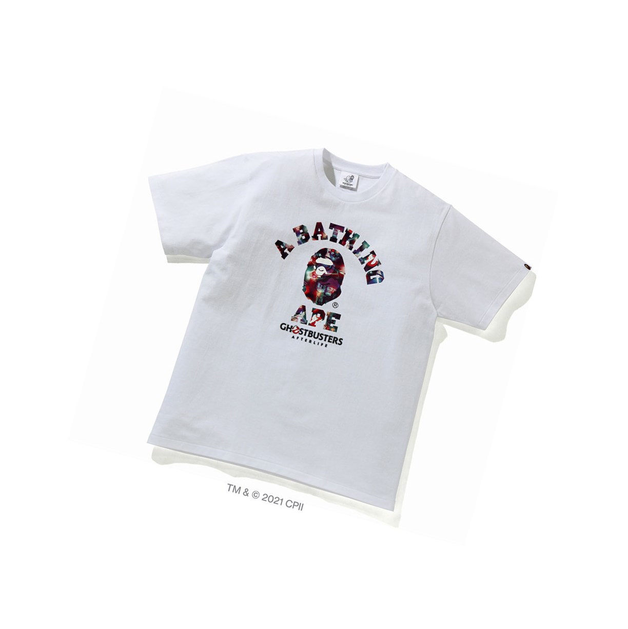 Men\'s A BATHING APE X Ghostbusters Camo College Tee Short Sleeve T Shirts White | VLBT93147