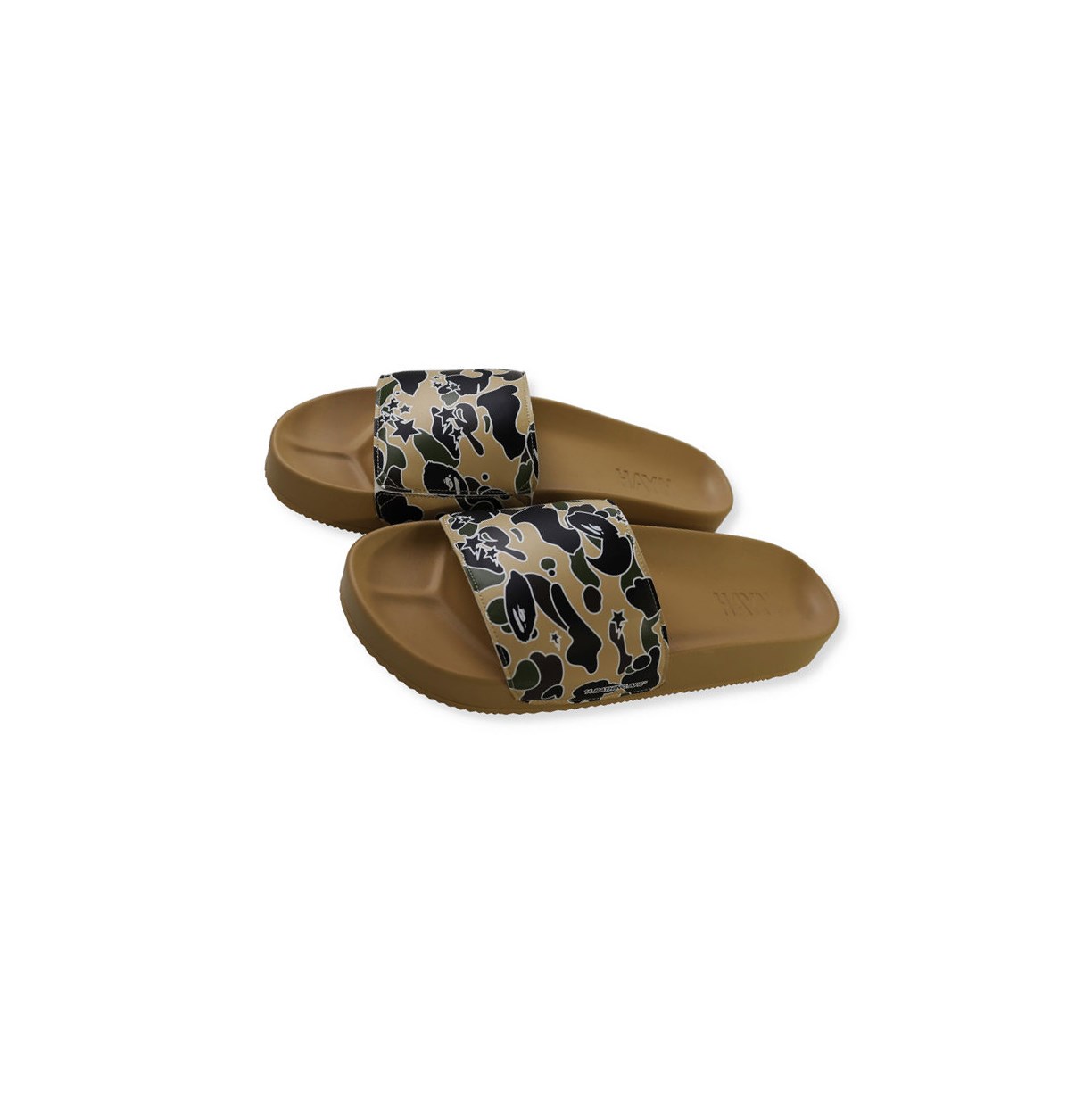 Men\'s A BATHING APE X Hayn Sta Camo Slip On Slide Sandals Khaki | WDYE86491