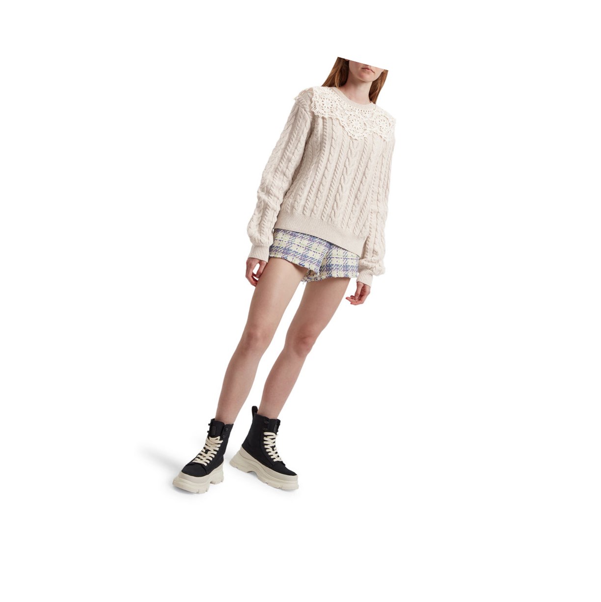 Women's A BATHING APE Asymmetric Knit Sweater Crew Neck Knitwear Blouse Beige | JUKX49735