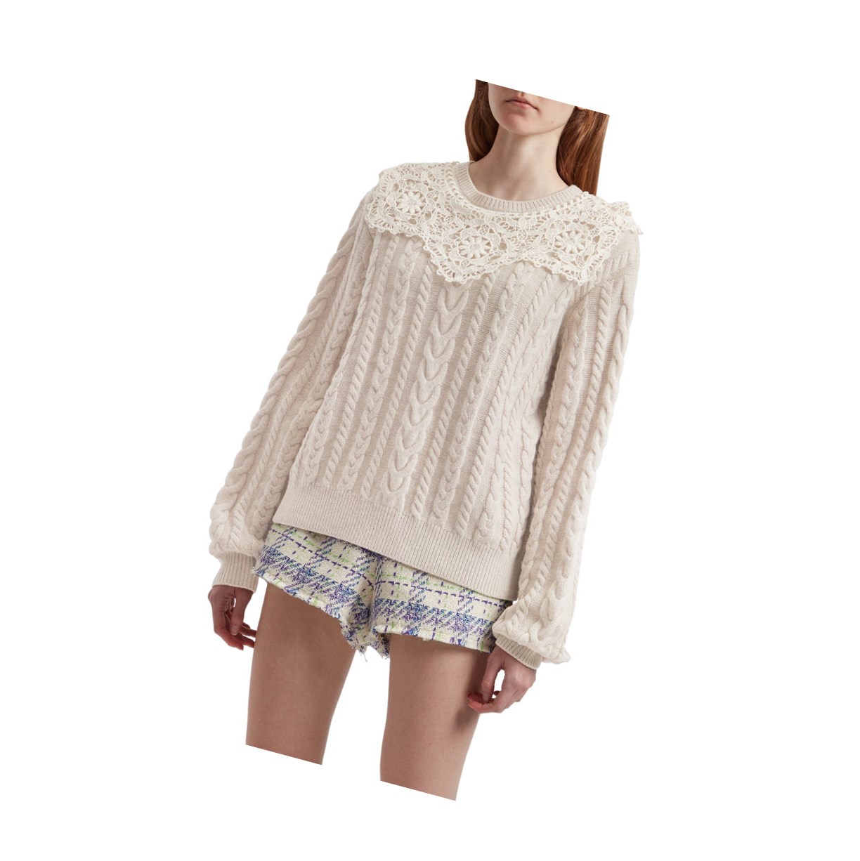 Women's A BATHING APE Asymmetric Knit Sweater Crew Neck Knitwear Blouse Beige | JUKX49735