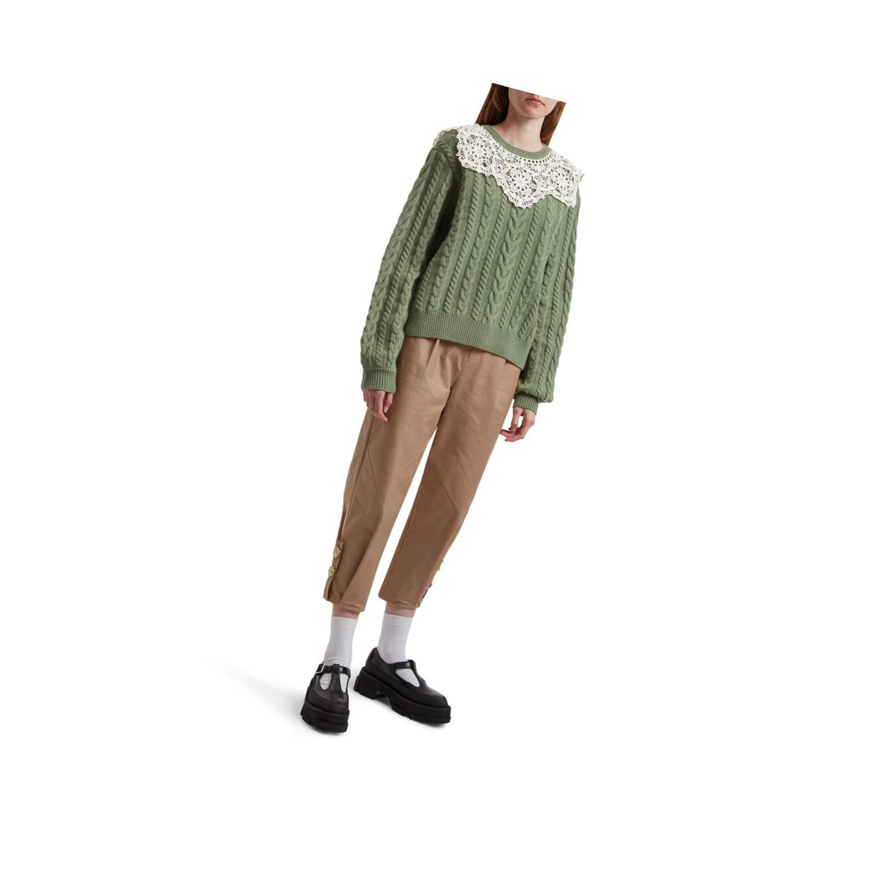 Women's A BATHING APE Asymmetric Knit Sweater Crew Neck Knitwear Blouse Light Green | PAFS34610