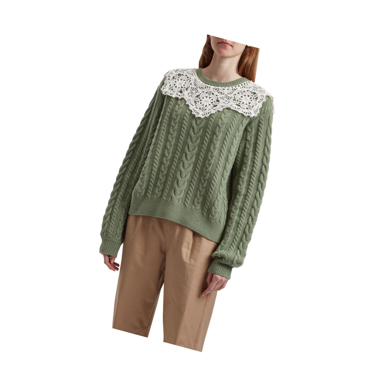 Women's A BATHING APE Asymmetric Knit Sweater Crew Neck Knitwear Blouse Light Green | PAFS34610