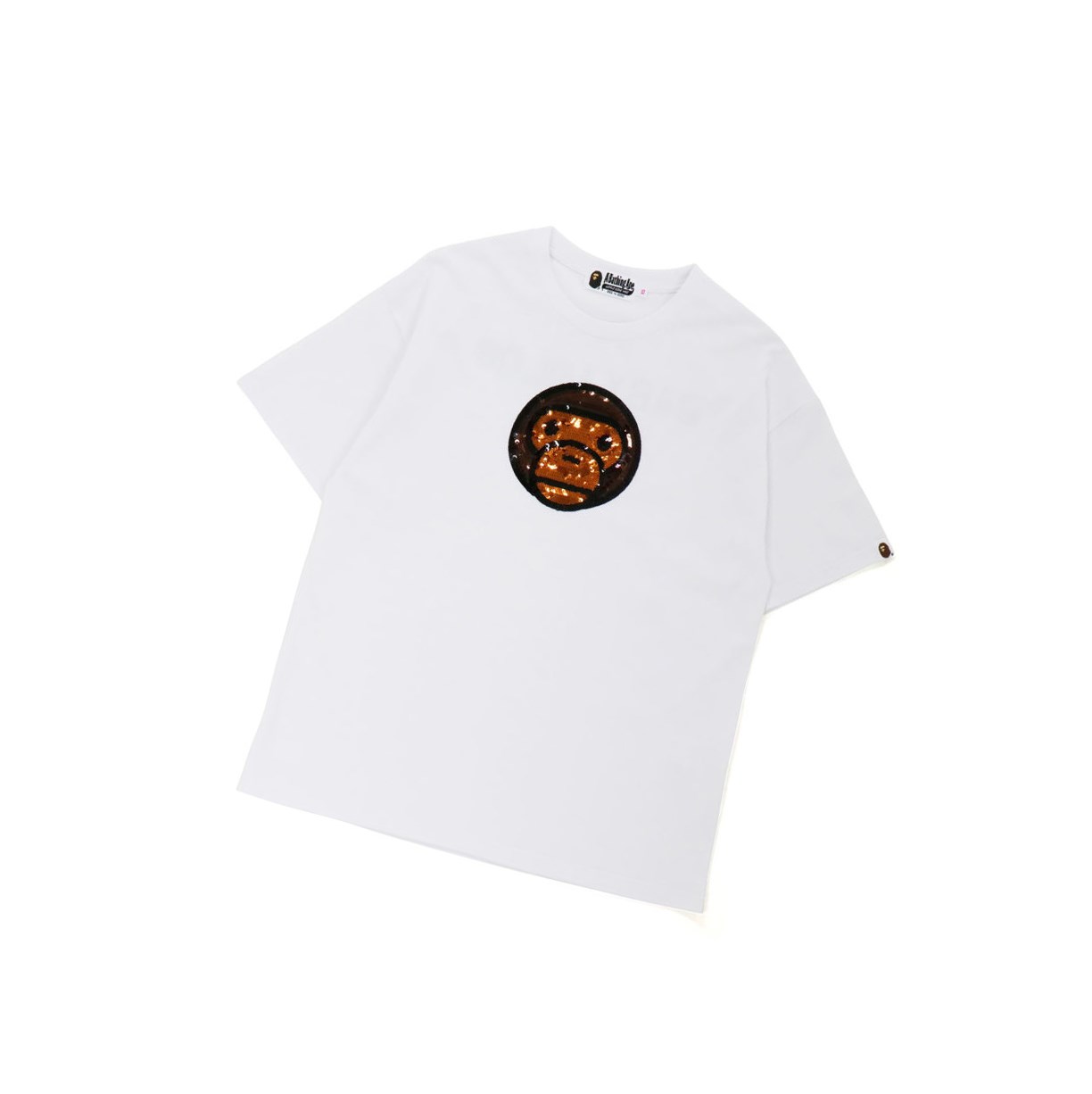 Women\'s A BATHING APE Baby Milo Sequin Oversized Tee Short Sleeve T Shirts White | SKDL74105