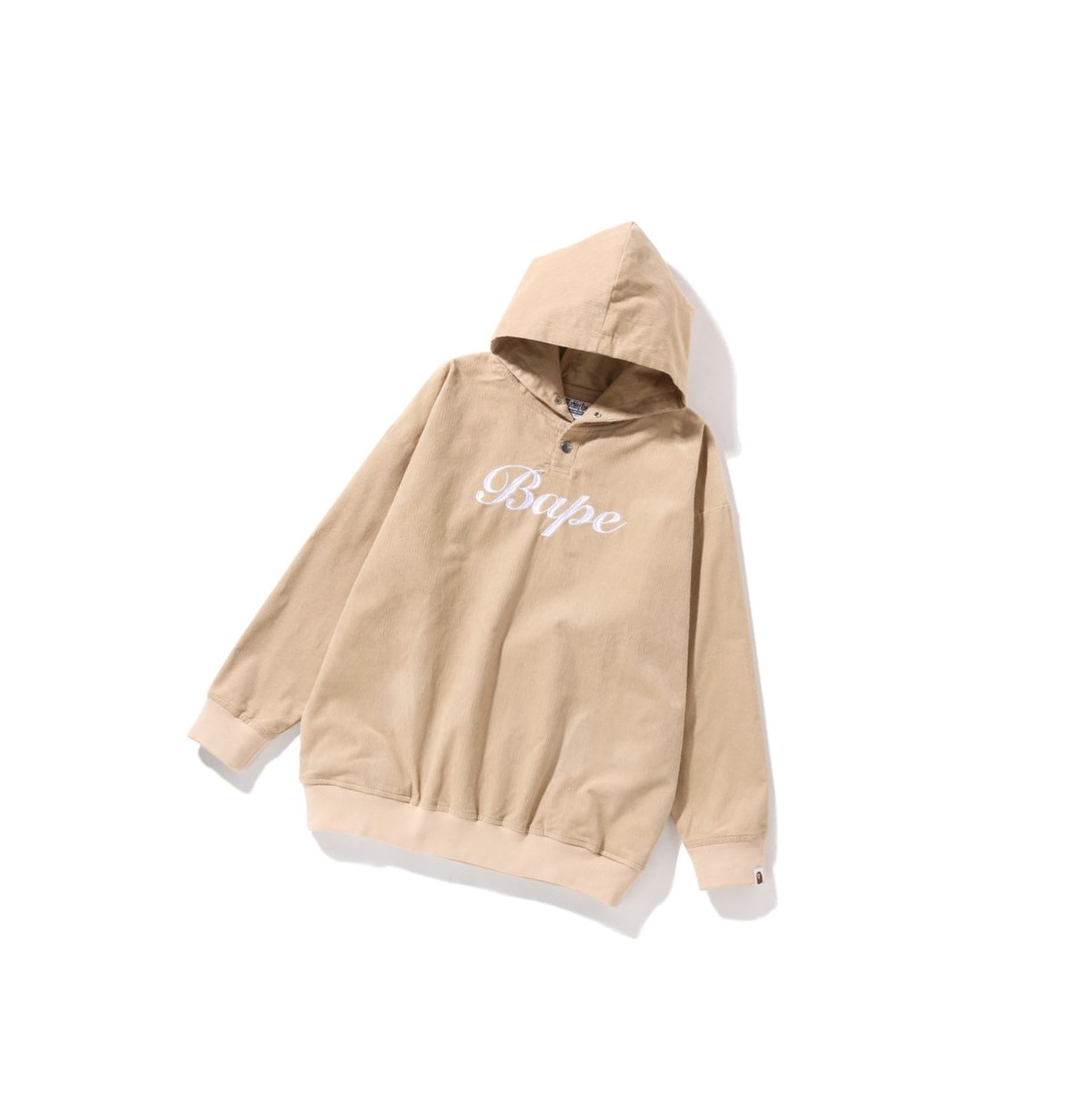 Women\'s A BATHING APE Bape Embroidery Corduroy Oversized Pullover Hoodie Beige | ABCP41732