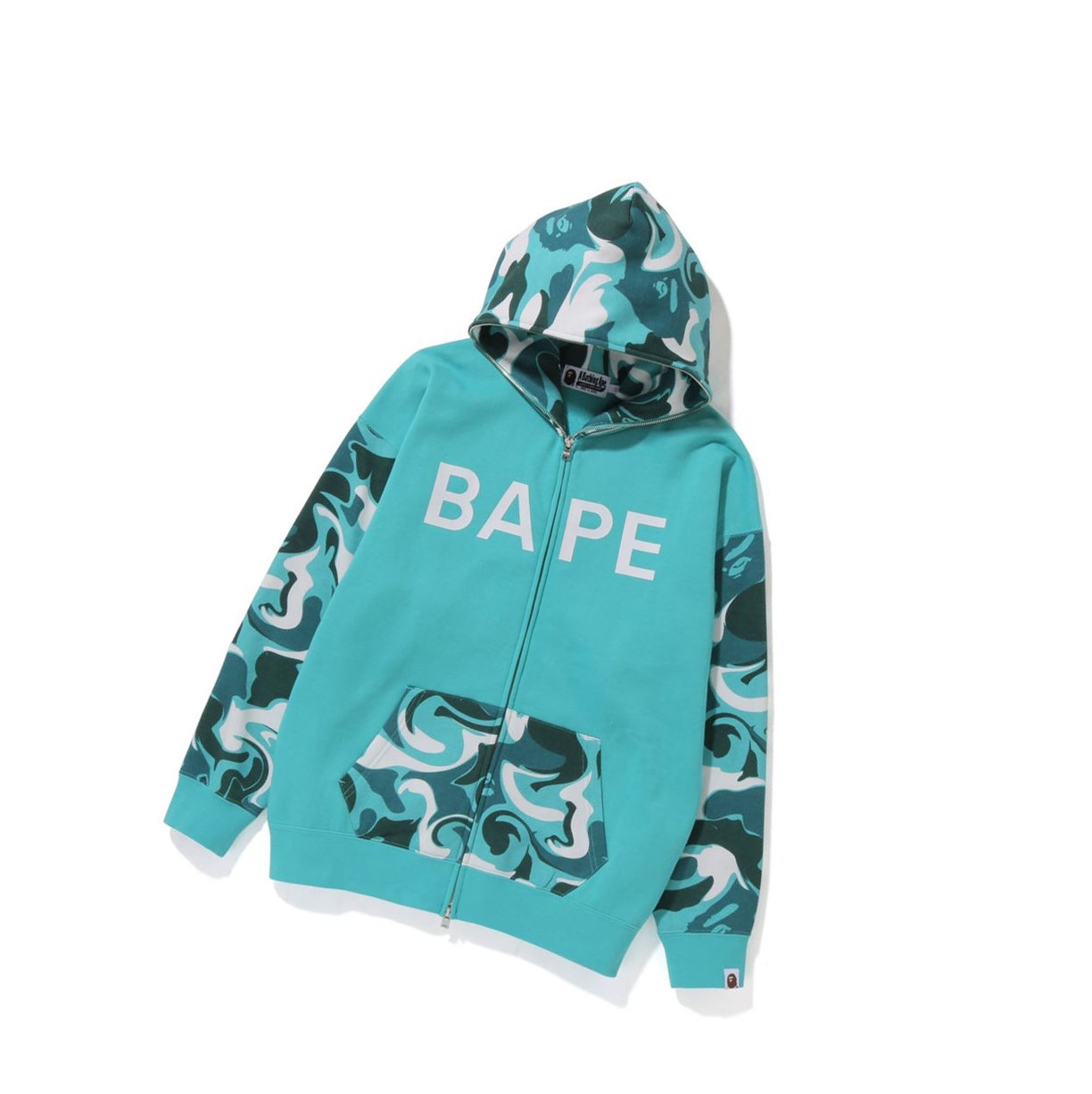 Women\'s A BATHING APE Bape Marble Camo Oversized Full Zip Throughs Hoodie Mint | KFRD26140