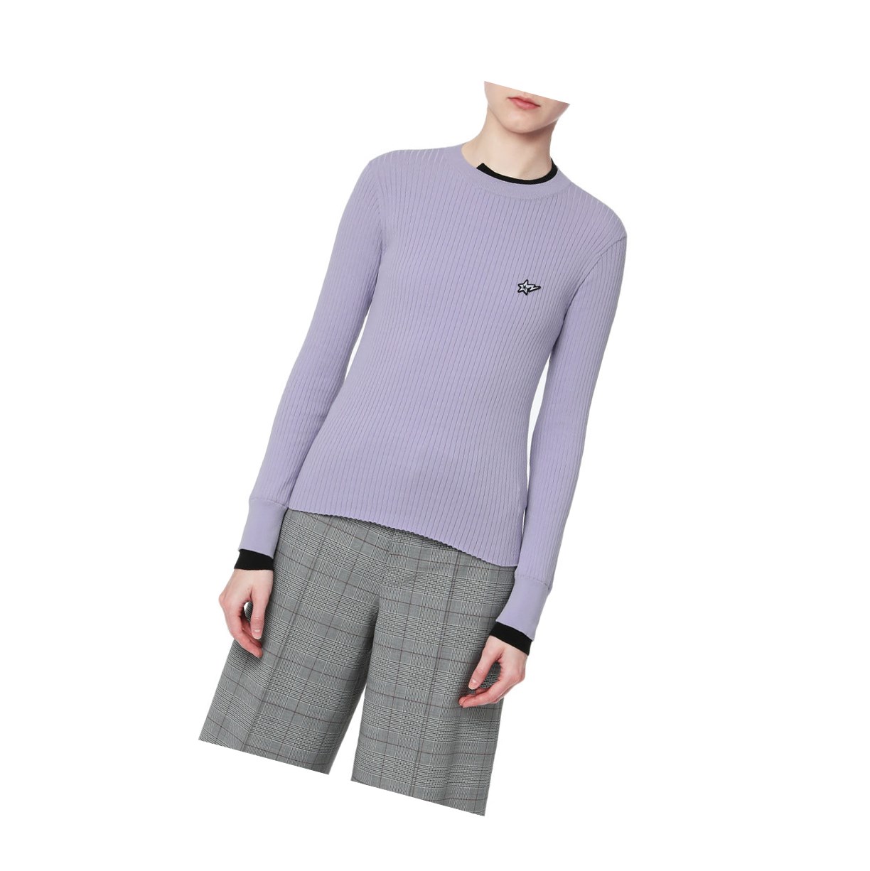 Women's A BATHING APE Contrast Ribbed Sweater Crew Neck Knitwear Blouse Lilac | LCPJ85240