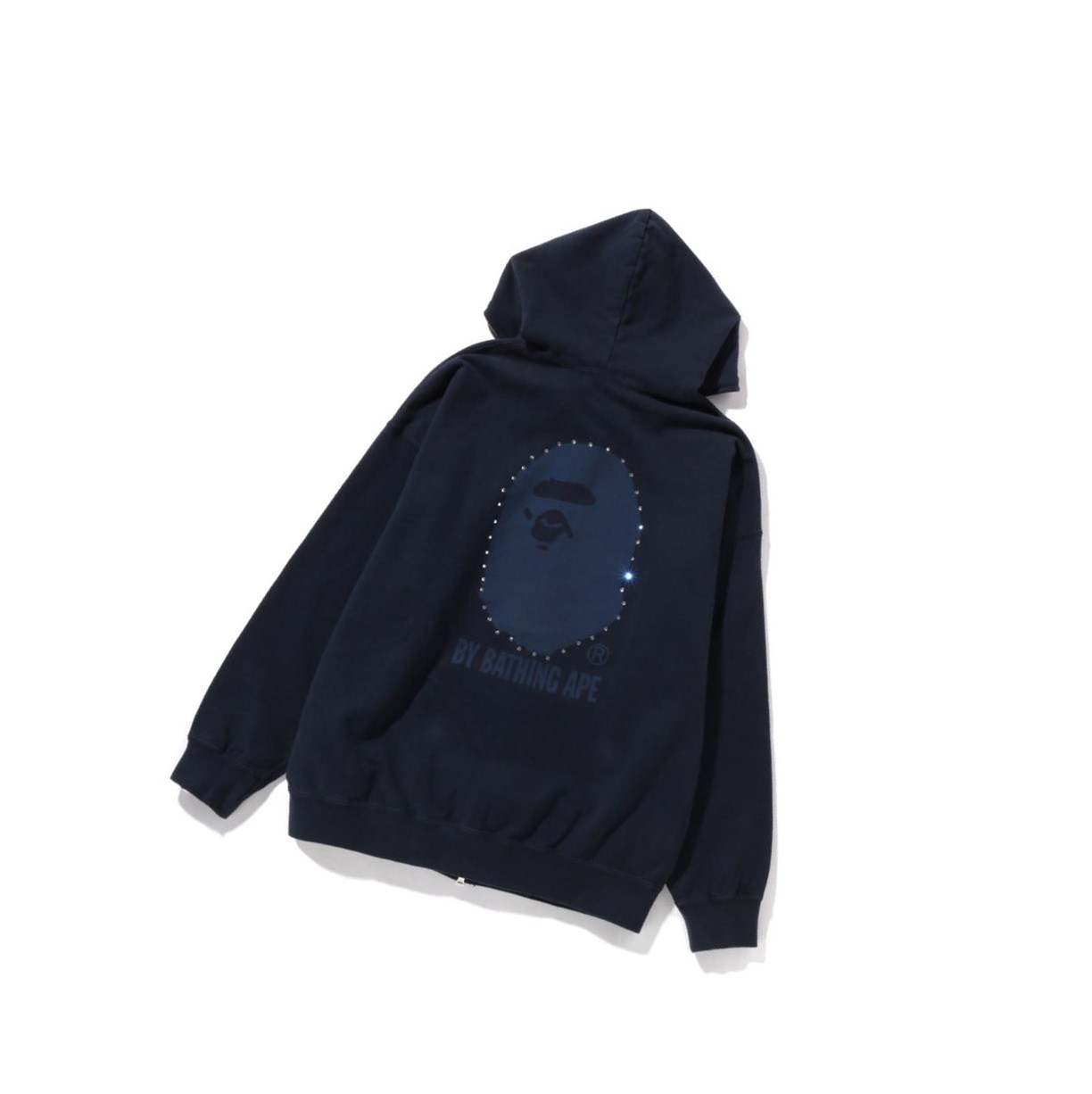 Women's A BATHING APE Crystal By Bathing Overdyed Oversized Full Zip Hoodie Navy Blue | GNSC98410