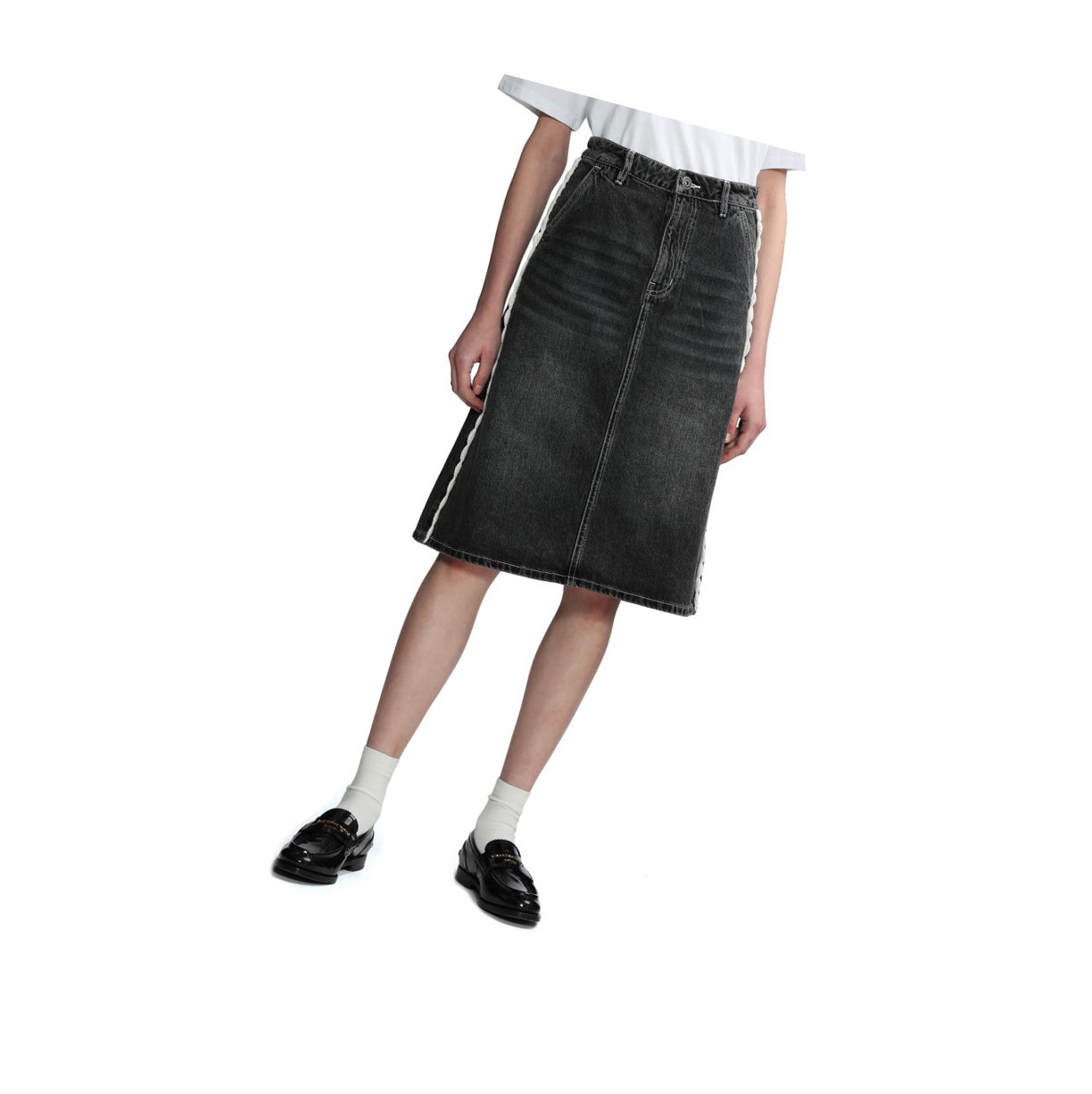 Women's A BATHING APE High-waisted Denim Knee Length Skirts Black | QXRF53106