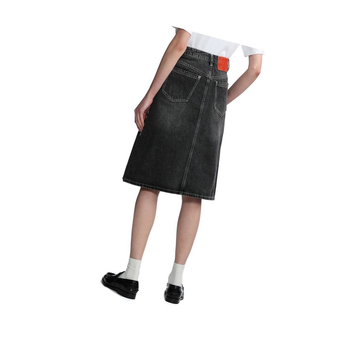 Women's A BATHING APE High-waisted Denim Knee Length Skirts Black | QXRF53106