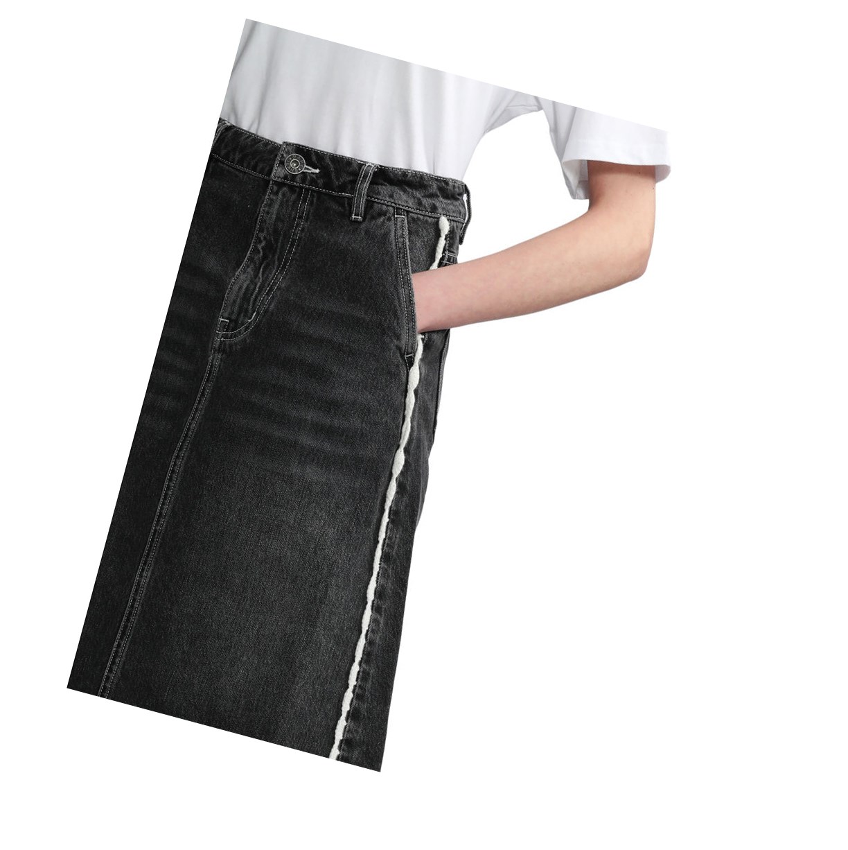 Women's A BATHING APE High-waisted Denim Knee Length Skirts Black | QXRF53106