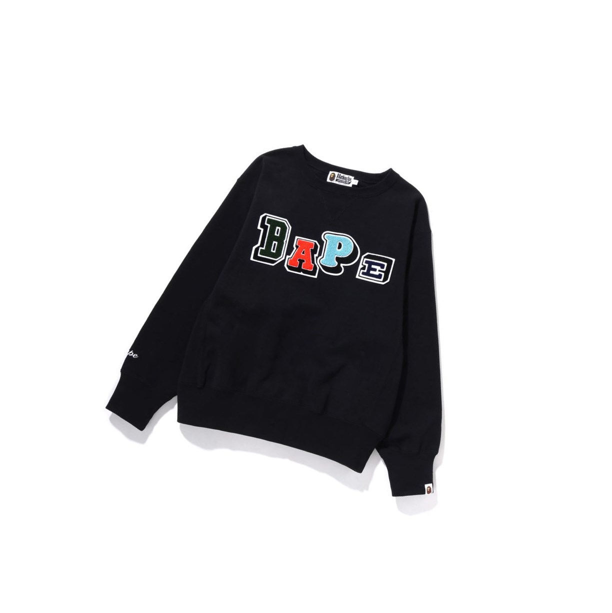 Women\'s A BATHING APE Multi Fonts Wide Crewneck Sweatshirts Black | UWTQ17029