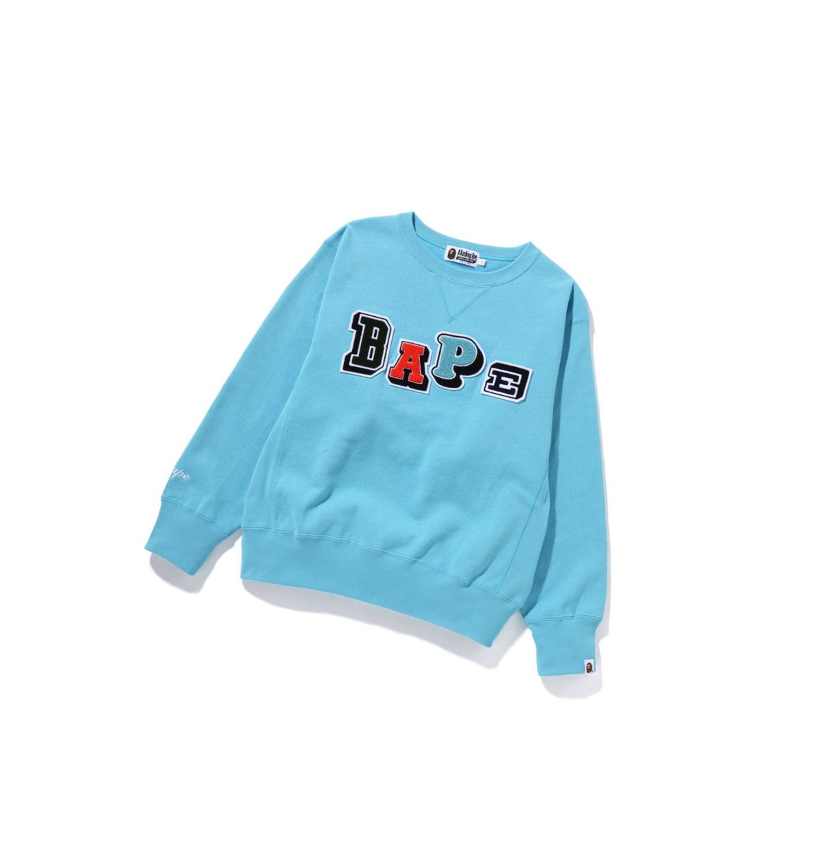 Women\'s A BATHING APE Multi Fonts Wide Crewneck Sweatshirts Light Blue | VKWG12705