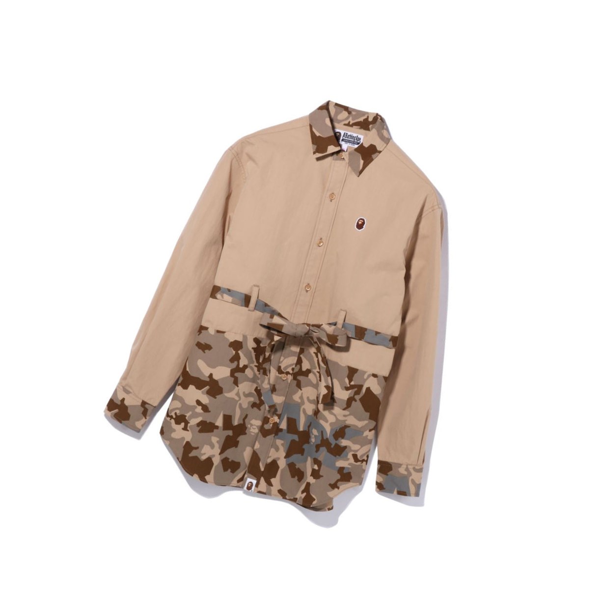 Women\'s A BATHING APE Sand Camo A Bathing Ape Oversized Long Sleeve Shirts Beige | VYEK05436