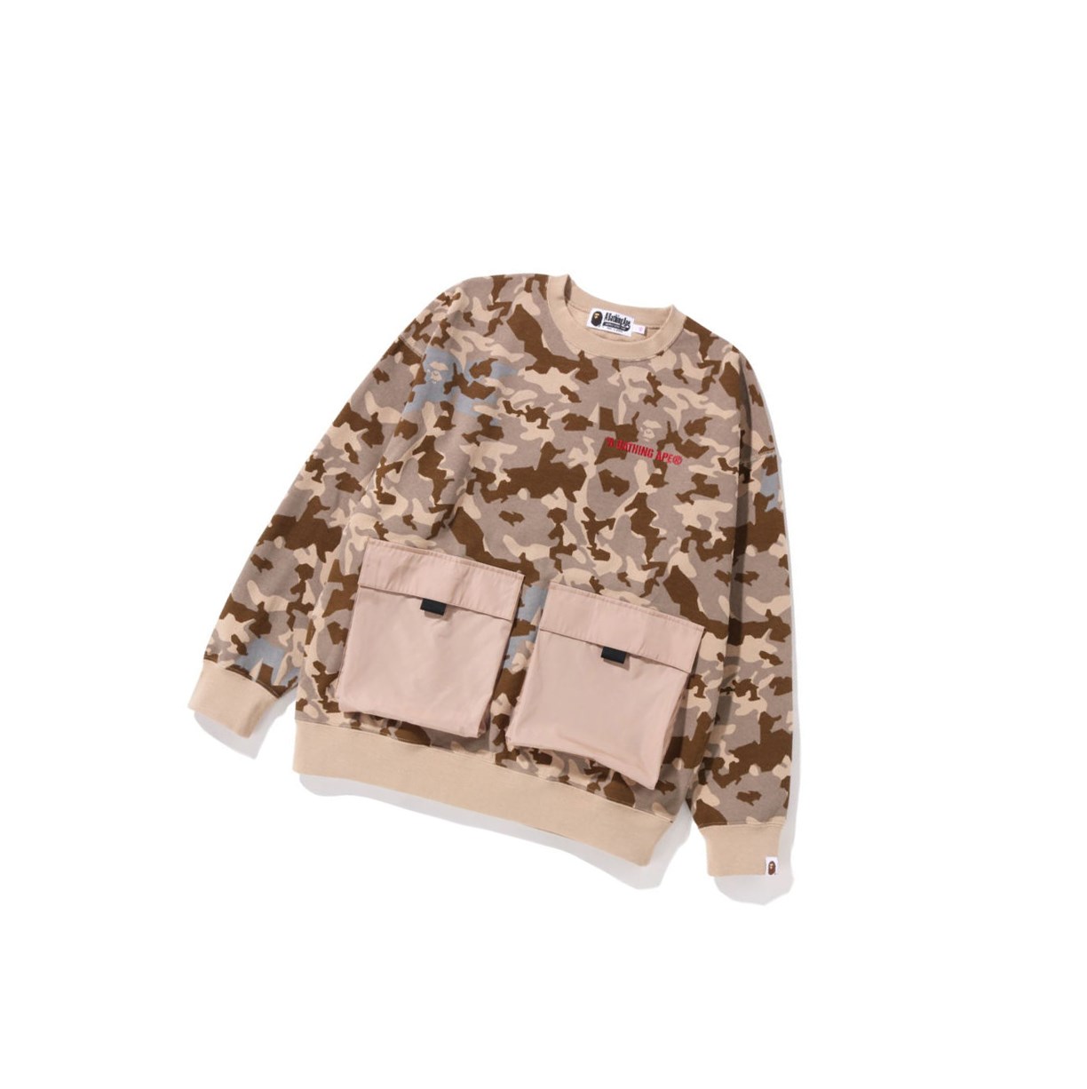 Women\'s A BATHING APE Sand Camo Big Pocket Oversized Crewneck Sweatshirts Beige | NYLD27916